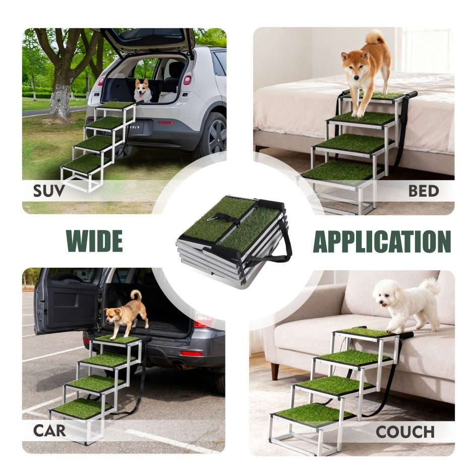 Foldable Dog Ramp For Cars, SUVs, Trucks, Portable Pet Dog Stairs For Large Dogs With Non-Slip Surface & Reinforced Design, Lightweight Yet Sturdy Supports Up To 250lbs