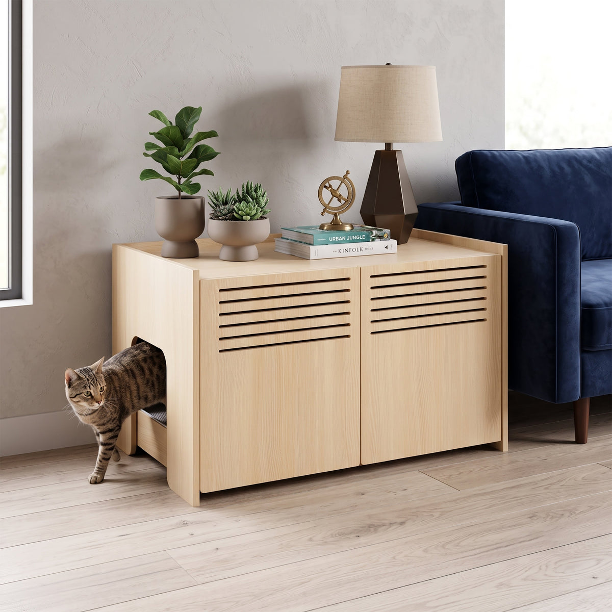 Modern Wooden Cat House with Scratching Pad , Cat Litter Box Enclosure, Spacious Hidden Cat Litter Box -33.46" x 21.06" x 21" , 45.87 lbs