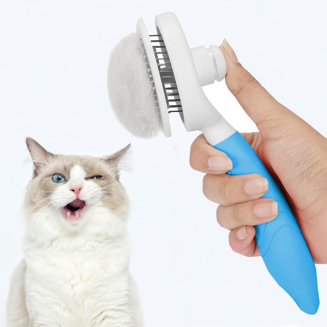 Self Cleaning Slicker Brush - Cat Brush Skin-Friendly Deshedding Grooming Massaging Tool For Long & Short Haired Pets, Cat Hair Brushes Easy Removes Undercoat For Dogs Cats Rabbits - UPGRADED, Blue