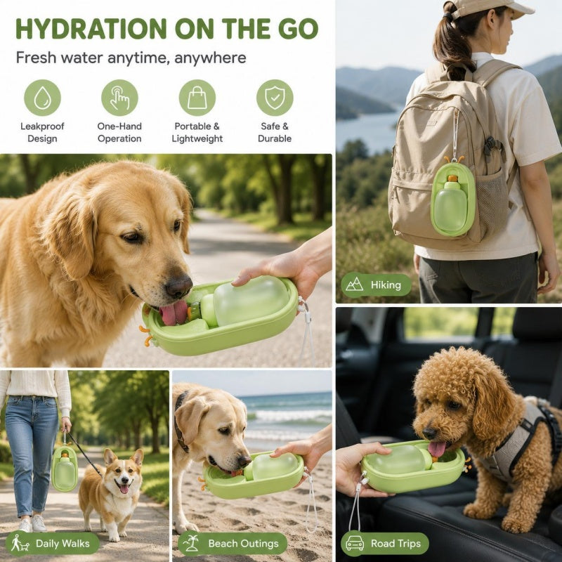 Portable Pet Water Bottle With Cute Antlers Food Grade, BPA Free, Leak Proof Travel Cup For Dogs, Durable, Easy-to-Clean Outdoor Water Dispenser With Lanyard.