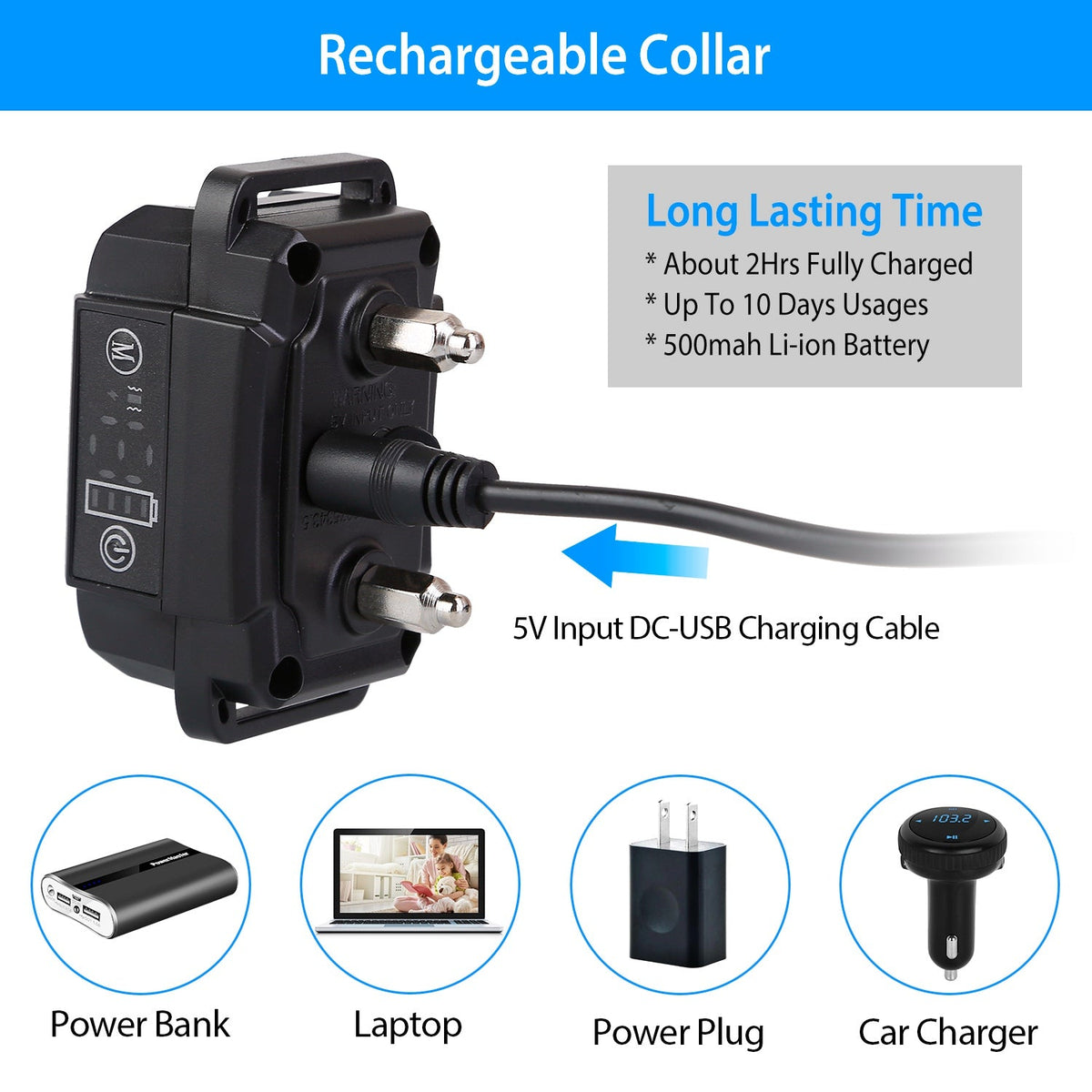 Dog Bark Collar Rechargeable Waterproof Beep Vibration Static Stimulation Bark Stopper Automatic Identification Collar With 6 Intensity Dual Modes