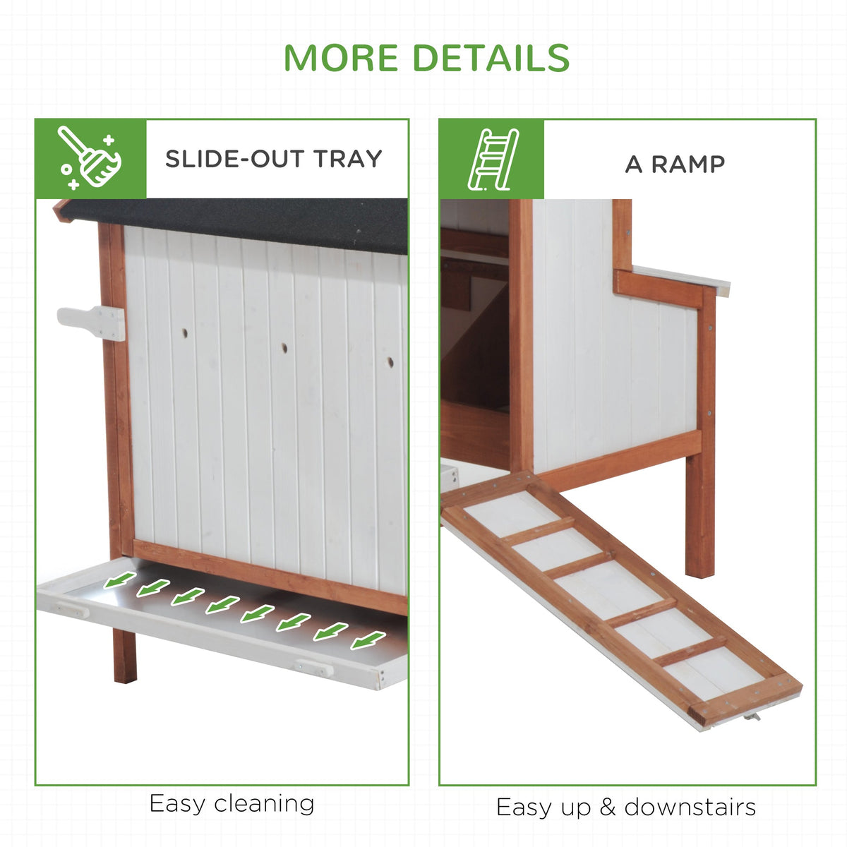 47" Chicken Coop, Wooden Chicken House Raised Rabbit Hutch with Waterproof Roof, Nesting Box and Handles for 3-5 Hens, Poultry Cage Portable Hen Pen for Backyard