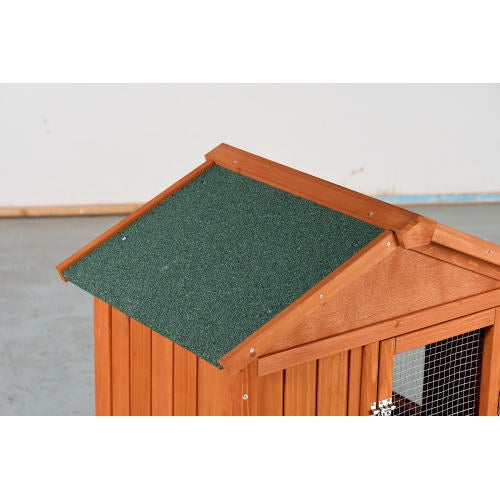 Large Wooden Rabbit Hutch, 2 Story Outdoor Bunny Cage With Waterproof Asphalt Roof, Pull-Out Tray Ramp, Fir Wood Pet House For Rabbits, Chickens, Guinea Pigs Brown Green