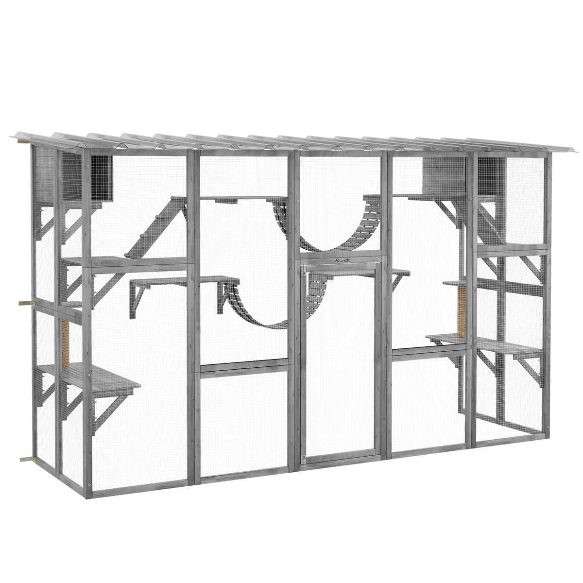 Catio Playground Cat Window Box Outside Enclosure for Multiple Cats w/ Shelves & Bridges, Gray