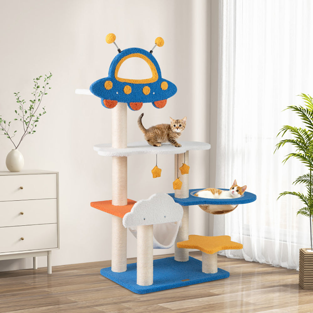 49 Inches Tall Cat Tree With UFO Top Perch Space Capsule And Sisal Scratching Posts