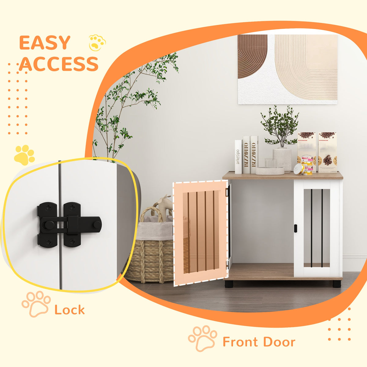Dog Kennel Furniture Side End Table Indoor with Lockable Door, for Small and Medium Dogs, Walnut Brown