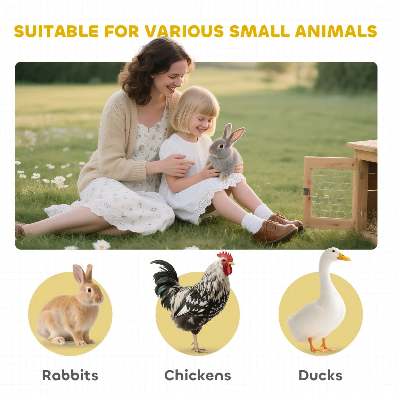 PawHut Wooden Rabbit Hutch Elevated Bunny Cage Indoor Small Animal Habitat With Enclosed Run With Wheels, Ramp, Removable Tray For Rabbits, Chickens, Ducks, Guinea Pigs, Brown