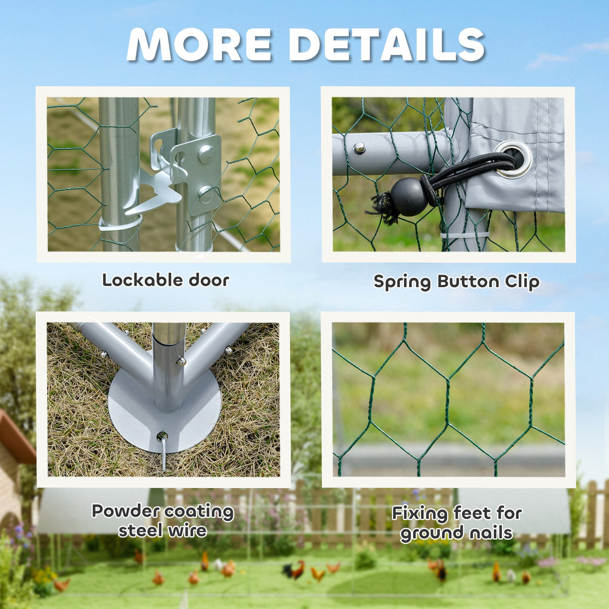 Large Metal Chicken Coop with Waterproof and Anti-UV Cover for Yard, Outdoor, Duck, Rabbit, 9.2 x 31.2 x 6.5