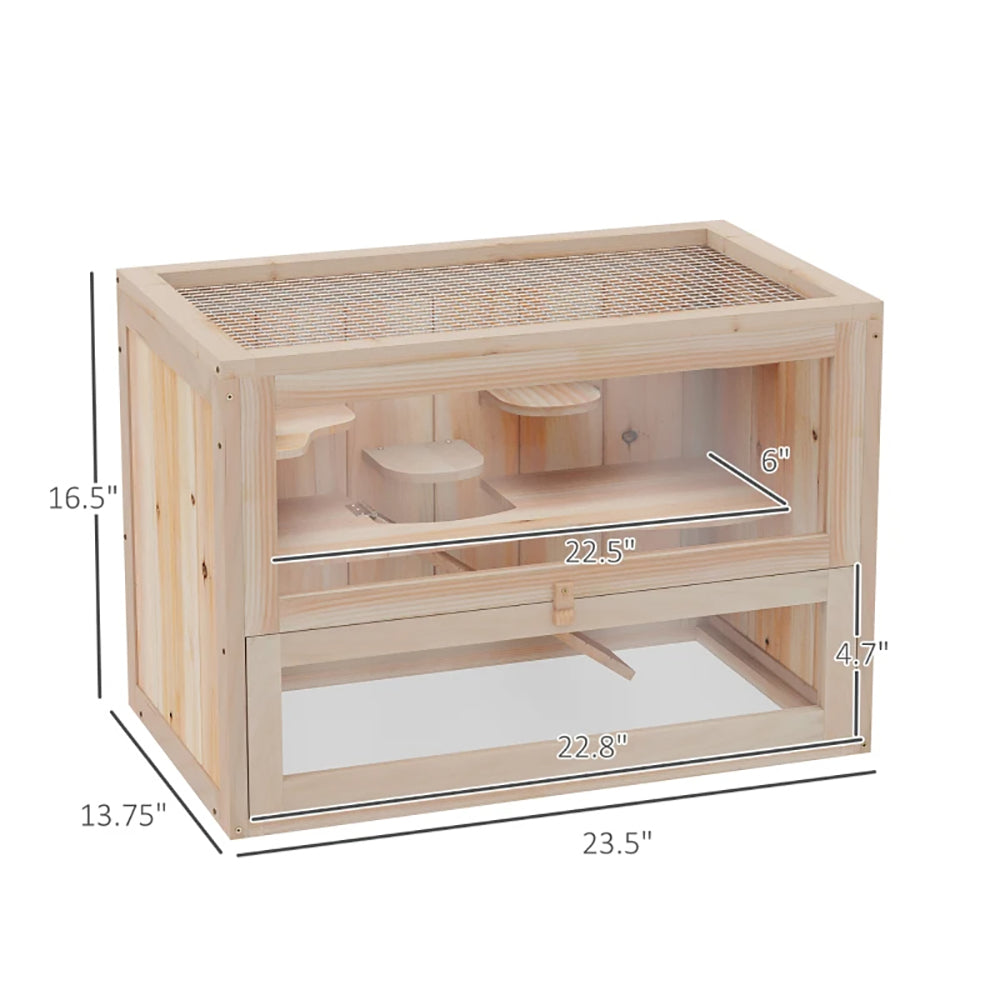2-Level Hamster Cage Mice And Rat House, With Openable Top, Front Door, Shelf And Ladder For Hamsters, Mice And Other Small Rodents Ramps