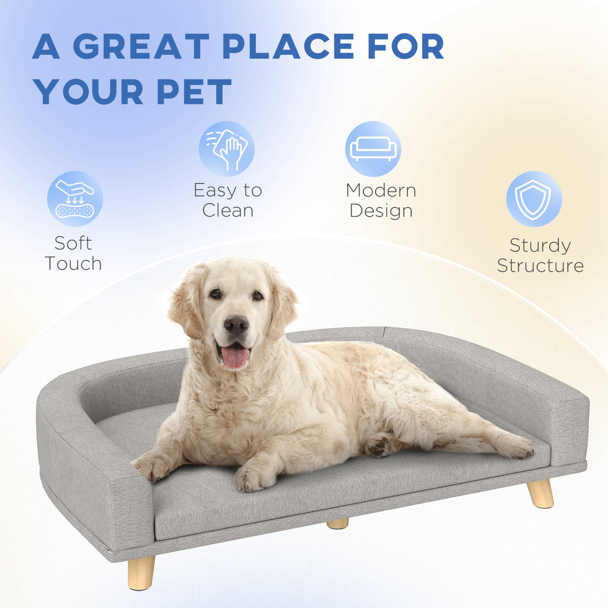 Dog Sofa Couch Bed with Washable Cushion for Large Dogs, Cats, Gray