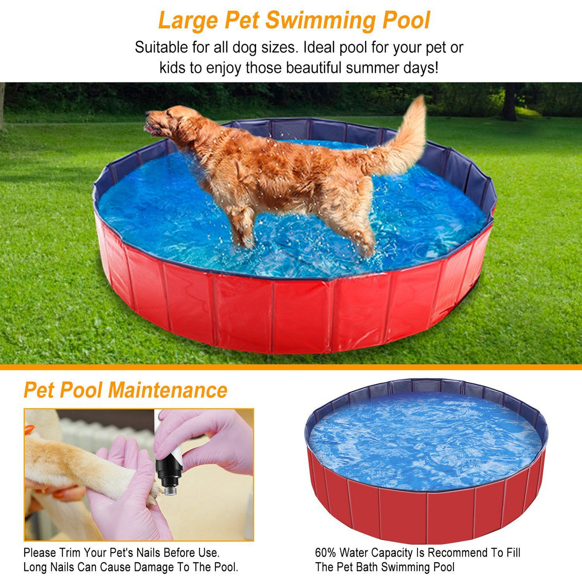 1Pc 160 X 160 X 30cm-63.0 X 63.0 X 11.8inch Foldable Pet Swimming Pool PVC Dog Swim Pool Bathing Tub Playmat Pools