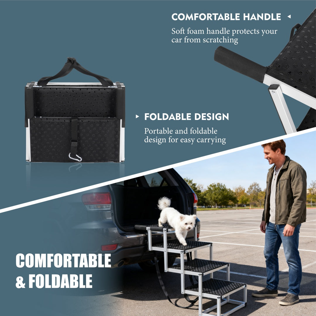 Foldable Dog Ramp For Cars, SUVs, Trucks, Portable Pet Dog Stairs For Large Dogs With Non-Slip Surface Reinforced Design, Lightweight Yet Sturdy Supports Up To 250lbs