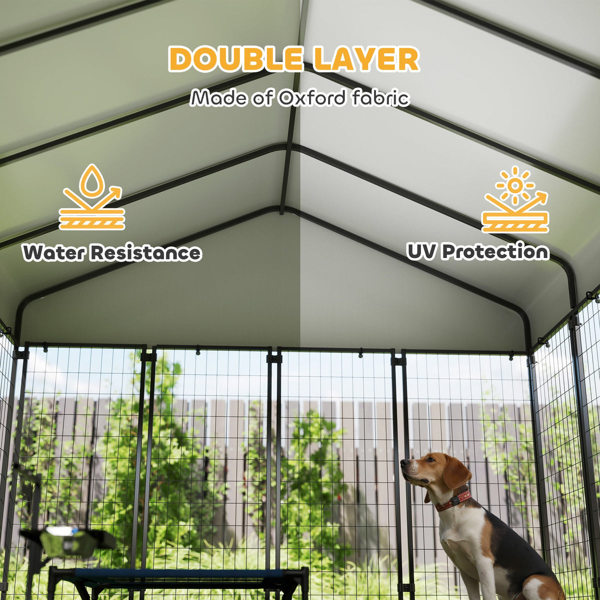 Outdoor Dog Kennel with Roof, 8 x 8 x 6 Heavy Duty Welded Wire Dog Playpen Enclosure with Escape-proof Lock