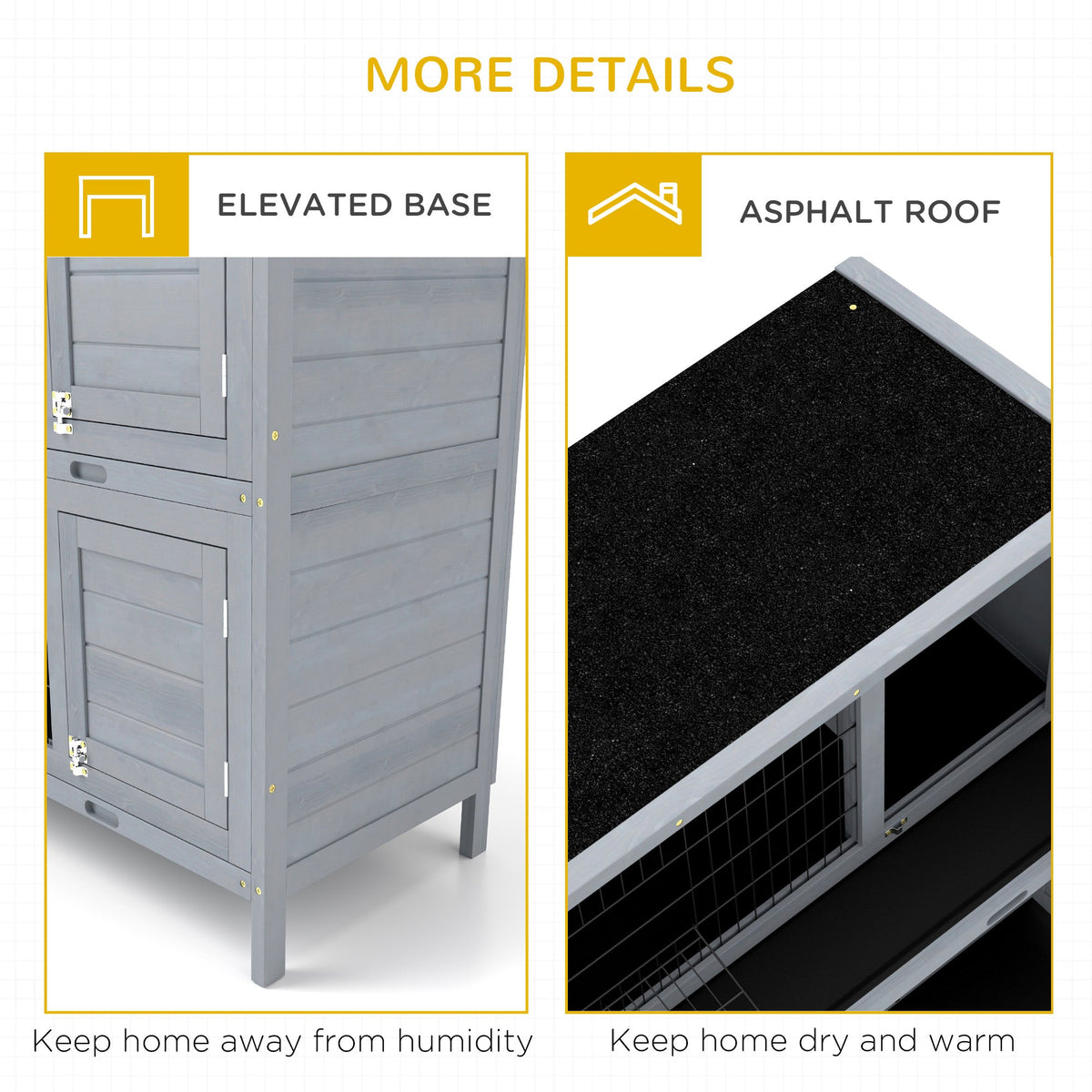 54" 2-Story Large Rabbit Hutch Bunny Cage Wooden Pet House Small Animal Habitat with Lockable Doors, No Leak Tray and waterproof Roof for Rabbits, Chickens, Ducks, Outdoor/Indoor Gray