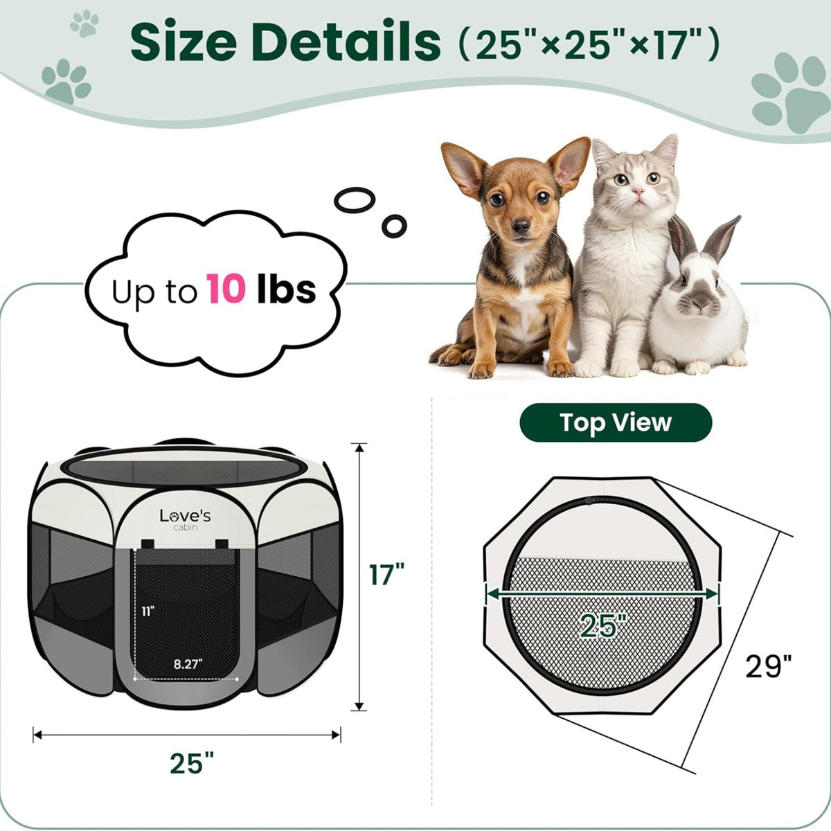 Pet Puppy Dog Playpen, Small Dog Tent Crates Cage Indoor Outdoor, Portable Playpen For Cat, Foldable Dog Kennel Playpen With Carring Case, Removable Zipper Top, Grey
