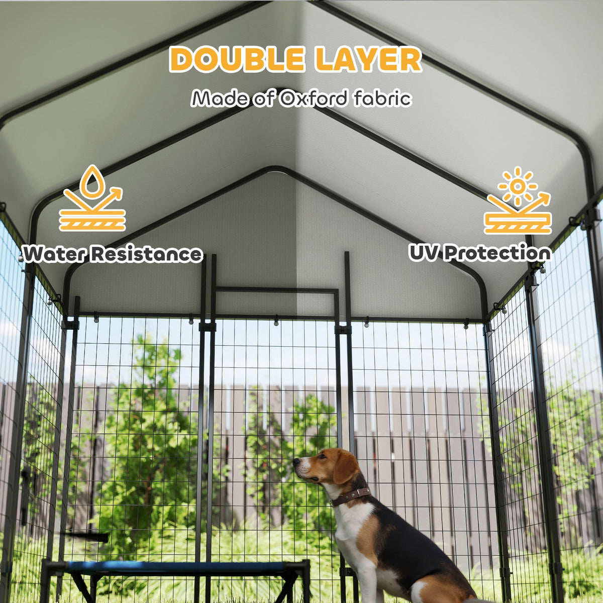 Outdoor Dog Kennel with Roof, 6 x 6 x 6 Heavy Duty Welded Wire Dog Playpen Enclosure with Escape-proof Lock