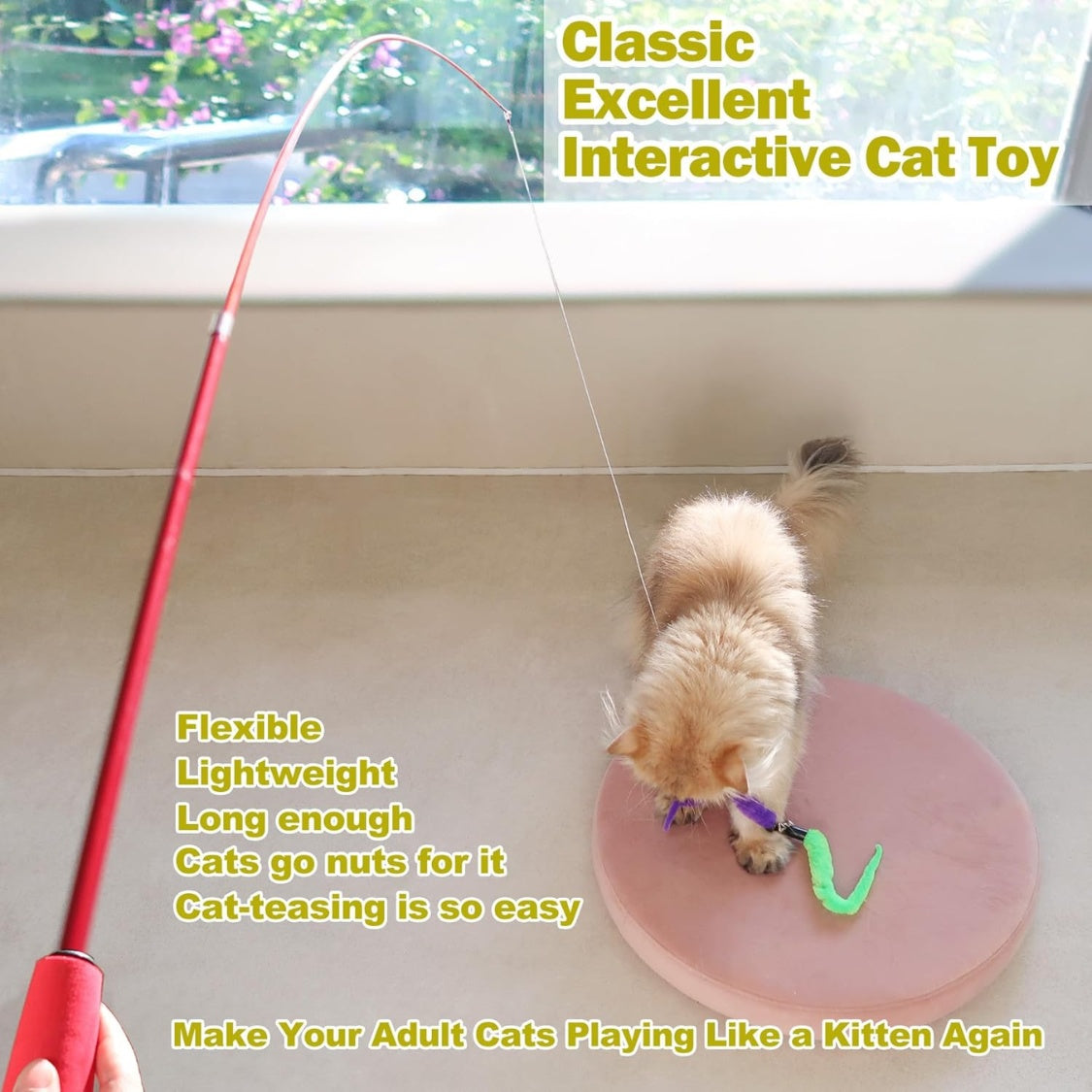 Cat Toys For Indoor Cats, Interactive Cat Toy 2PCS Retractable Wand Toy And 9PCS Cat Feather Toys Refills, Funny Kitten Toys Cat Fishing Pole Toy For