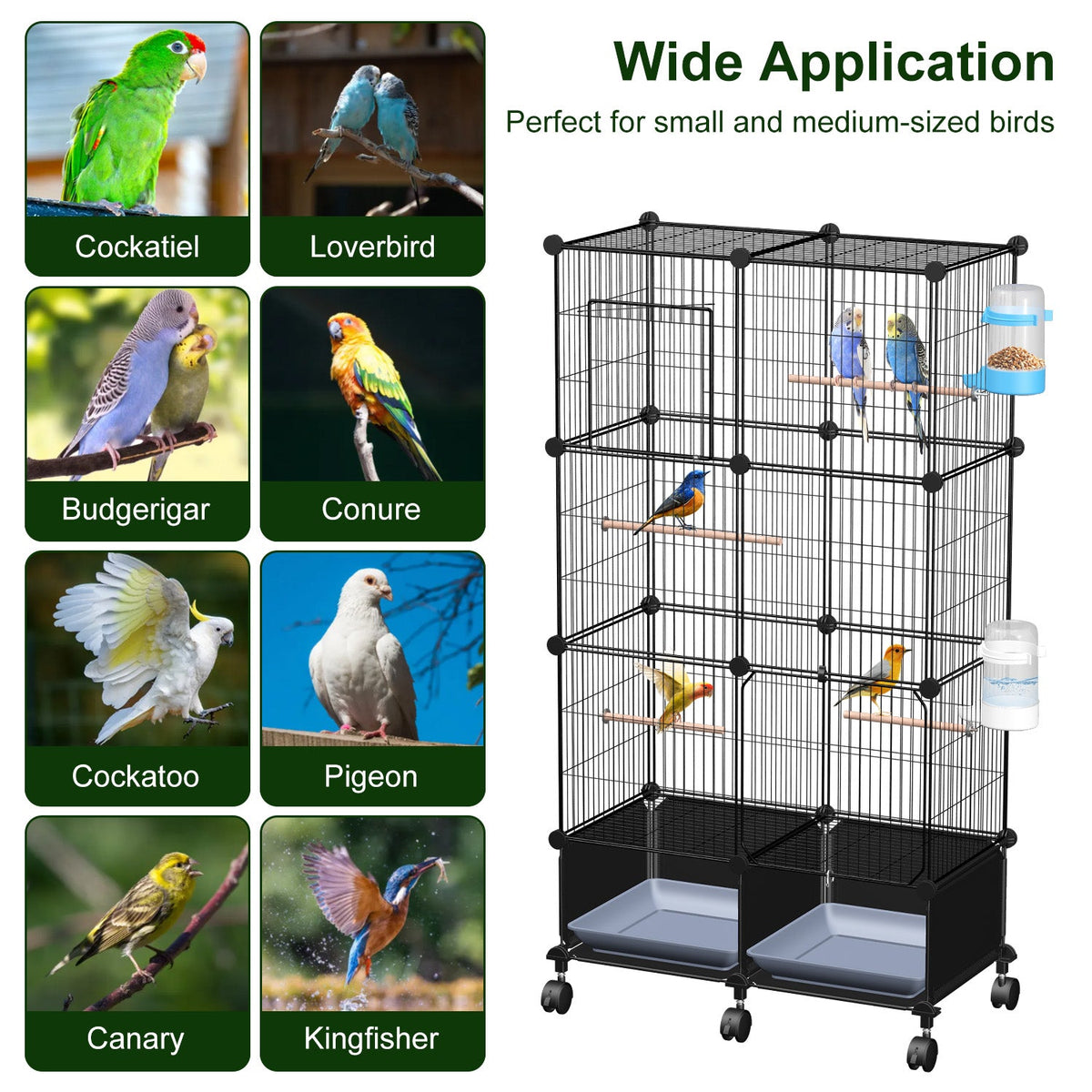1Pc 46in Bird Cage Spacious Indoor Pet Bird House With 4 Wooden Perches 2 Slide-Out Tray 2 Water Bottle Feeder Lockable Wheels For Parrot Parakeets Cockatiel Lovebird Small Mid-Sized Birds