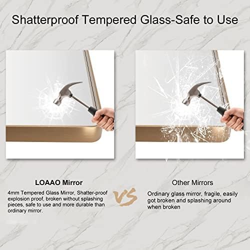 LOAAO 40”X30” Gold Bathroom Mirror, Rounded Rectangle Gold Frame Mirror