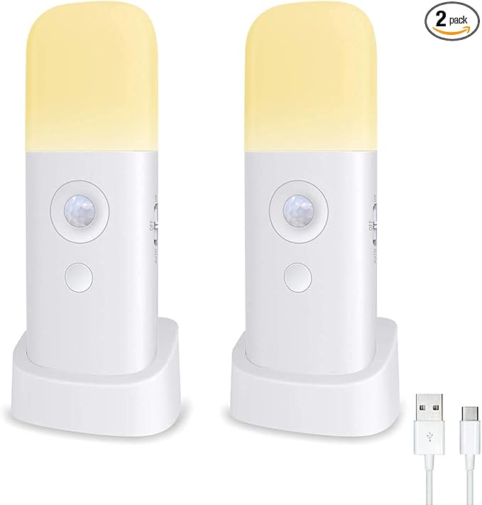 Motion Sensor Night Light Indoor, 2000mAh Battery Operated Lights, Cordless Table Lamps for Kids, 5 Stages Dimmable LED Nursery Night Lights for Bedroom, Bathroom, Hallway