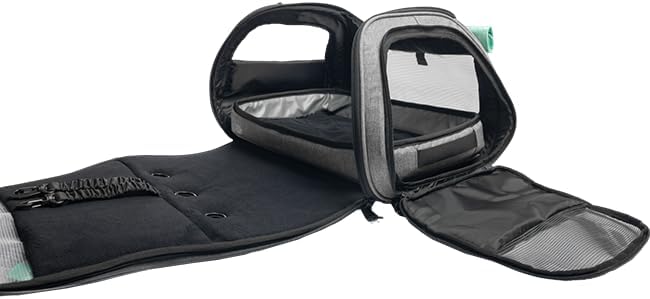 Travel Cat Carrier Bag - Comfort Premium Portable Soft-Sided Pet Carrier for Small, Medium Cat, Kitten up to 30 LBs - Airline Approved Cat Carrier Soft with Shoulder Strap (Heather Grey/Teal)