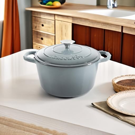 Crock Pot Artisan 5-Quart Round Enameled Cast Iron Dutch Oven – Slate Gray