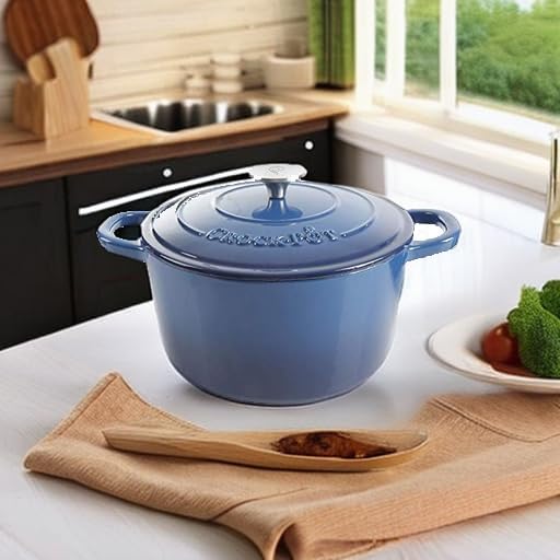 Crock-Pot Artisan 5-Quart Round Enameled Cast Iron Dutch Oven – Blue, Durable