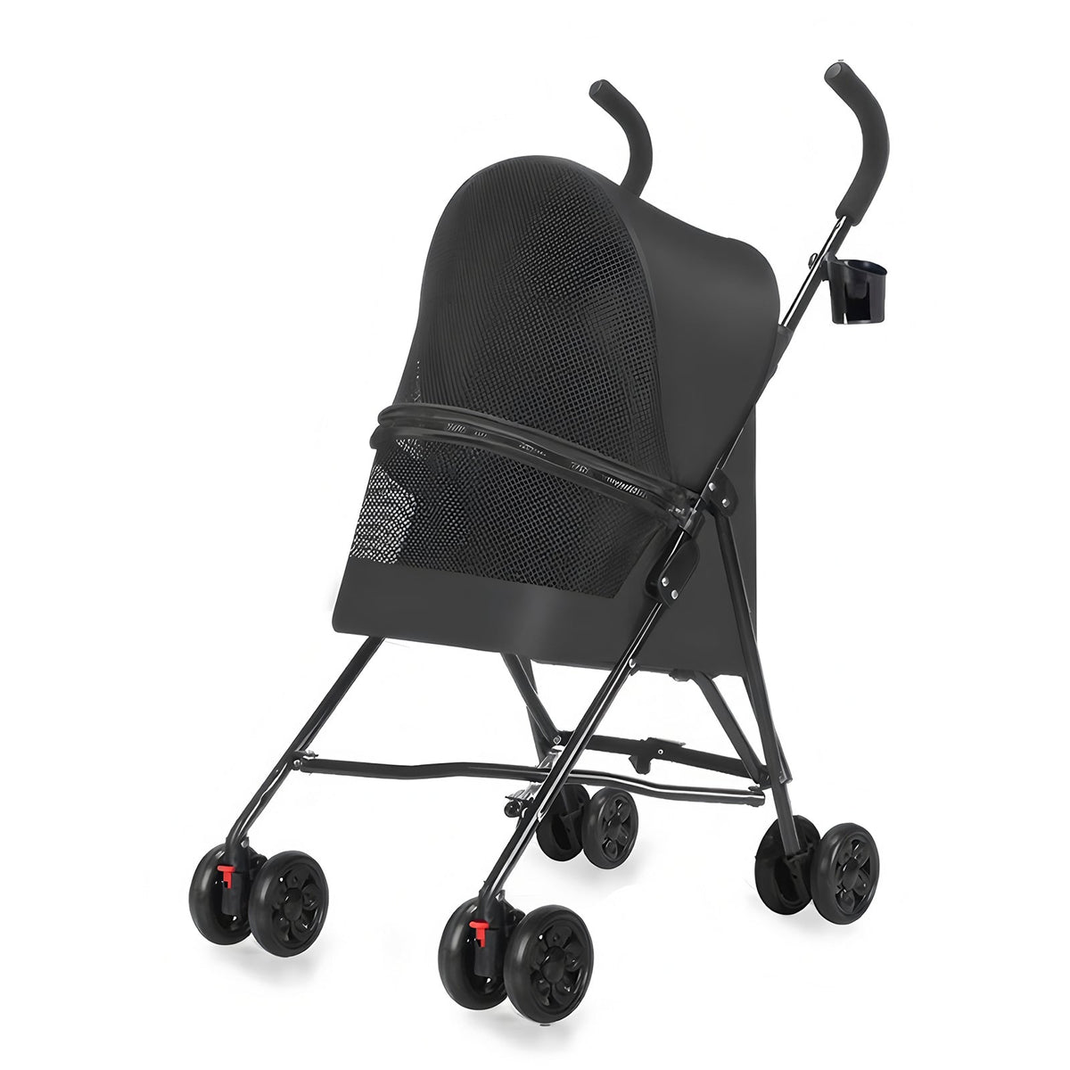 Pet Stroller for Small Dogs Cats with Mesh Ventilation, Lightweight Foldable Design, Cup Holder, Black