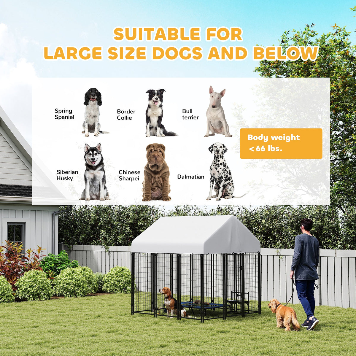 Outdoor Dog Kennel with Roof, 6 x 6 x 6 Heavy Duty Welded Wire Dog Playpen Enclosure with Escape-proof Lock