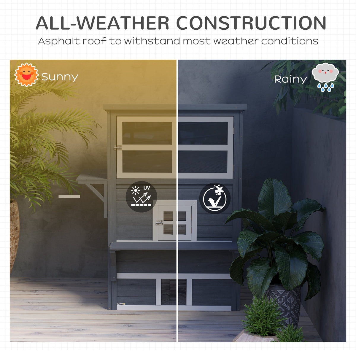 Cat House, Outdoor 3-Tier Kitty Shelter, Weather Resistant, w/ Escape Door