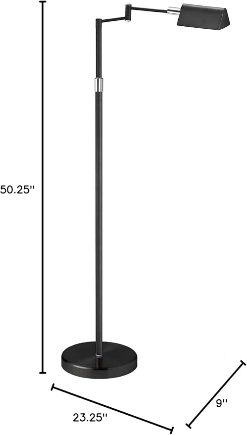 Dainolite 9257LEDF Adjustable LED Lamp Contemporary LED Floor Lamp with Adjustable Swing Arm for Living Room, Bedroom or Office - 3000K - 50.25'' - Black