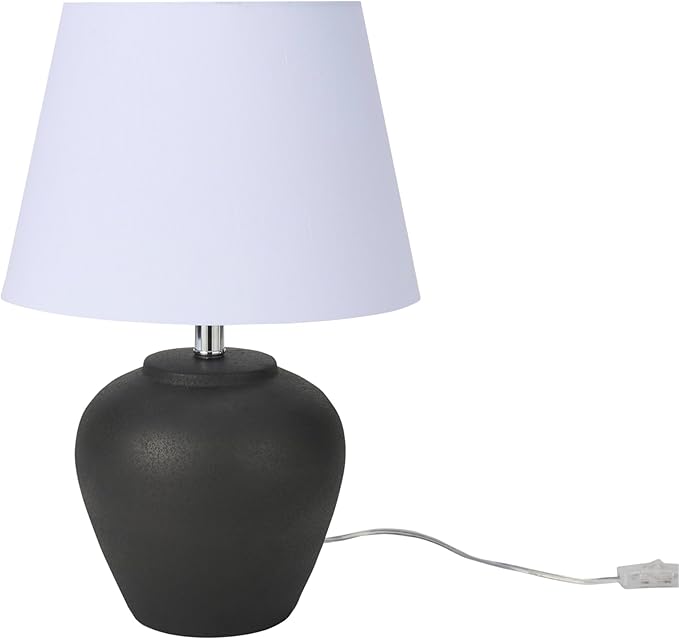 Nourison Home 20" Black Ceramic Pot Table Lamp for Bedroom, Living Room, Console, Entryway