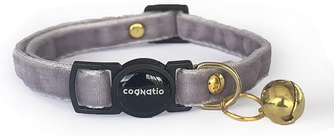 Safety Quick Release Cat Collars,Double Velvet with Bell Available in a Range Colors,Perfect for Your Kitty, Adjustable 20-30 cm (20-30cm, Light Grey)