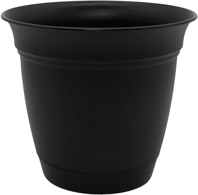 The HC Companies Eclipse Round Planter with Saucer - Outdoor & Indoor Plant Pot with Drainage Holes - Lightweight, UV-Resistant Plastic Pots for Plants, Flowers & Herbs (6" Black, Pack of 1)