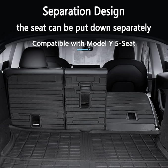 Cargo Liners with Backrest Mats, 3D All Weather Tech Waterproof Rear Cargo Trunk Tray Floor Mat & Second Row Seat Back Cover Accessories Compatible with 2020-2024 2025 Model Y 5-Seat(Not for Juniper)