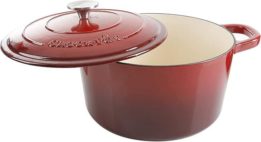Crock Pot Artisan 5-Quart Round Enameled Cast Iron Dutch Oven – Red, Durable