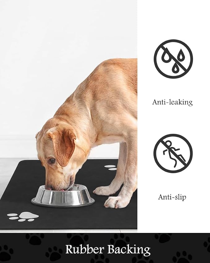 Pet Feeding Mat-Absorbent Dog Mat for Food and Water Bowl-No Stains Quick Dry Water Dispenser Mat-Dog Accessories Pet Supplies-Bowl for Messy Drinkers(Black,16"x24"