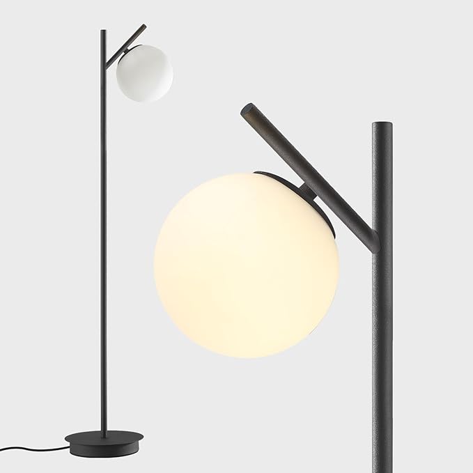 Modern Floor Lamp for Living Room Retro Vintage Tall Standing Lamp Mid Century Black Freestanding Lamp Contemporary Glass Floor Lamps for Bedroom Office Hotel