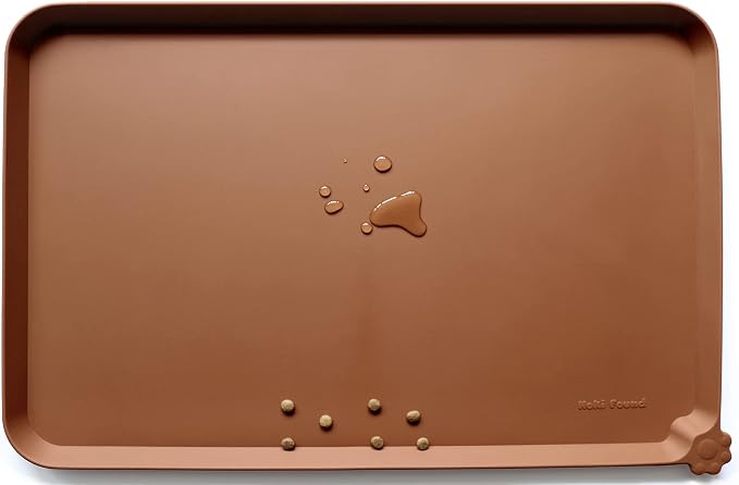 Hoki Found X-Large Silicone Pet Food Mats - Non Slip Pet Dog Cat Bowl Mats - Caramel