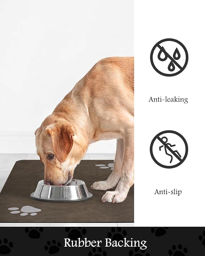 Pet Feeding Mat-Absorbent Dog Mat for Food and Water Bowl-No Stains Quick Dry Water Dispenser Mat-Dog Accessories Pet Supplies-Bowl for Messy Drinkers(Brown,12"x19"