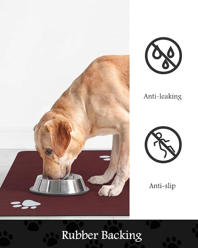 Pet Feeding Mat-Absorbent Dog Mat for Food and Water Bowl-No Stains Quick Dry Water Dispenser Mat-Dog Accessories Pet Supplies-Bowl for Messy Drinkers(RED,12"x19"