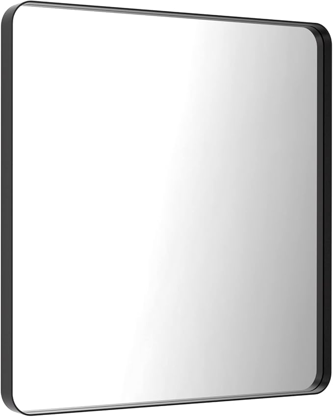 LOAAO 36X36 Inch Black Metal Framed Bathroom Mirror