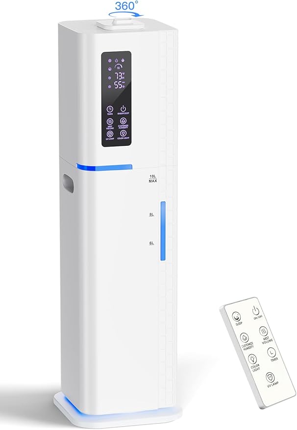 Zeova 10L/2.64Gal Humidifiers for Bedroom, Top Fill Quiet Ultrasonic Cool Mist