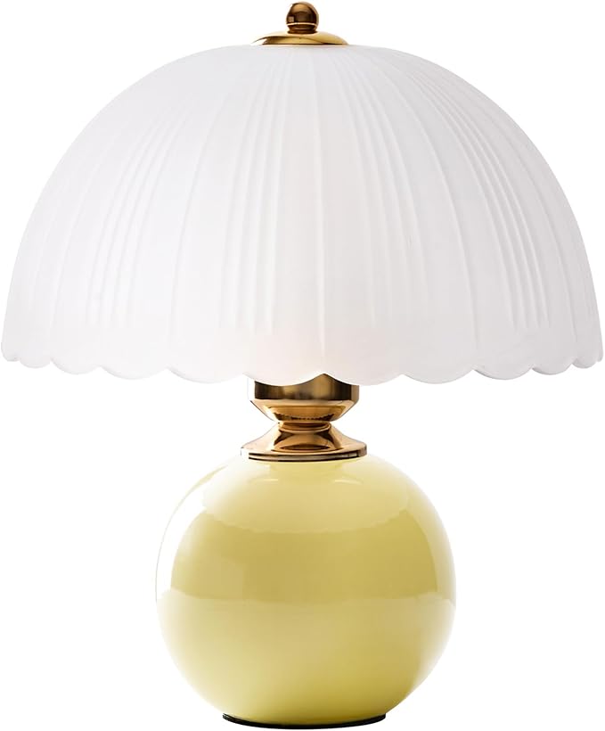 Ceramic Table lamp, Modern Bedside Lamps Mid Century Vintage Desk Lamp Retro Glass Mushroom Traditional Lamp for Nightstand Living Room Bedroom Home Decor (S05YE-1PACK)