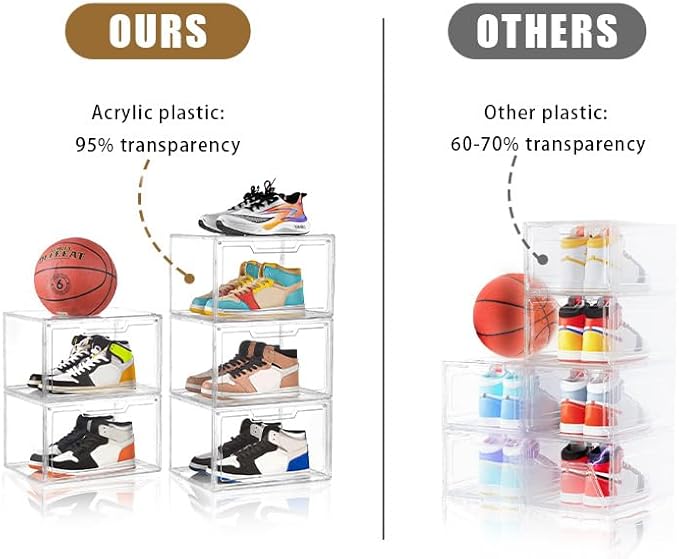 5 Pack Clear Stackable Shoe Organizer Box