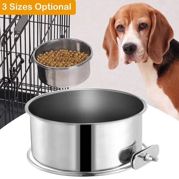 Stainless Steel Dog Bowl Pets Hanging Food Bowl Detachable Pet Cage Food Water Bowl With Clamp Holder