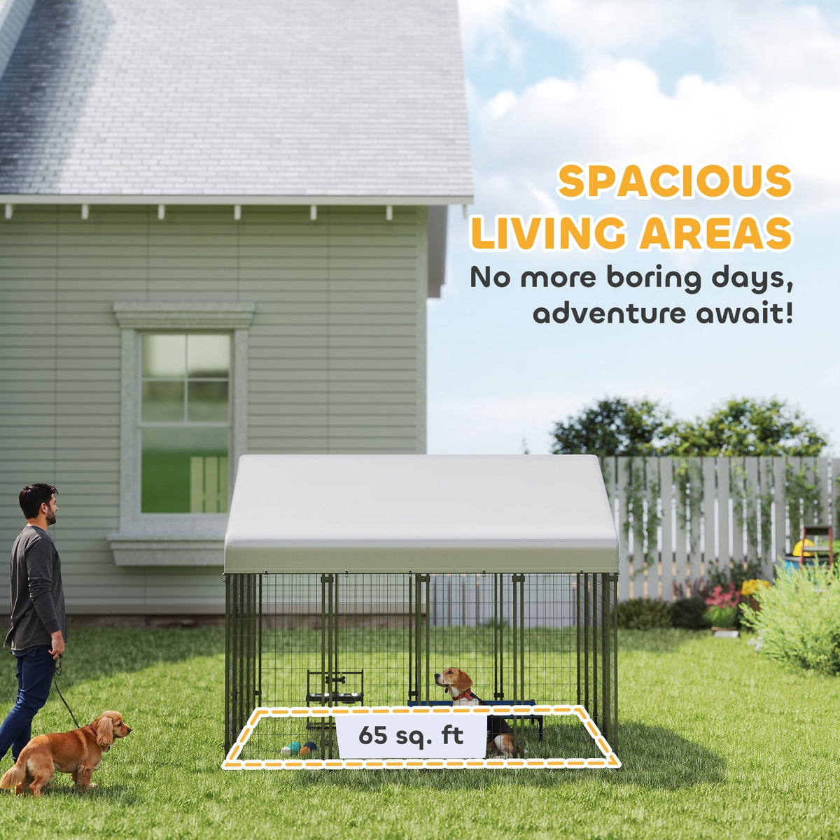 Outdoor Dog Kennel with Roof, 8 x 8 x 6 Heavy Duty Welded Wire Dog Playpen Enclosure with Escape-proof Lock