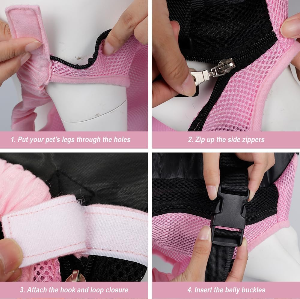 FEimaX Dog Carrier Backpack Pet Legs Out Front Cat Travel Bag, Adjustable Puppy Backpacks Carriers Hands-Free for Small Medium Dogs Cats Hiking Traveling Camping Daily Walking (Large, Pink)