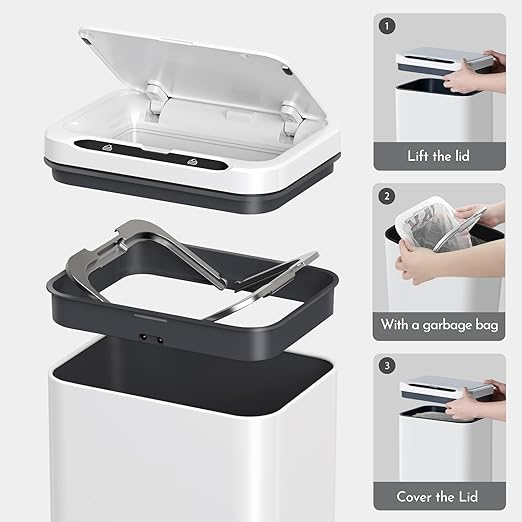ELPHECO Stainless Steel Office Trash Can Motion Sensor Garbage Can Touchless