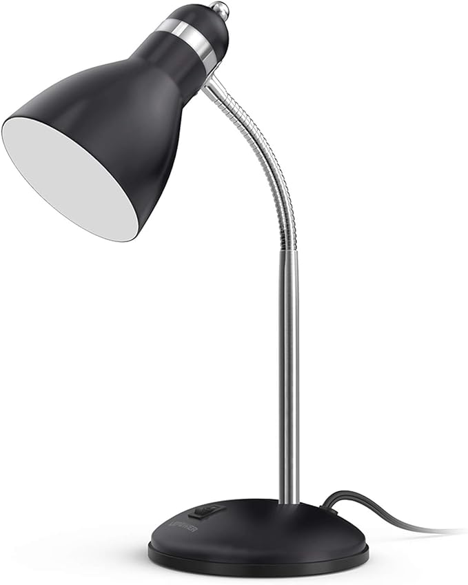 LEPOWER Metal Desk Lamp, Adjustable Goose Neck Table Lamp, Eye-Caring Study Desk Lamps for Bedroom, Study Room and Office (Black)